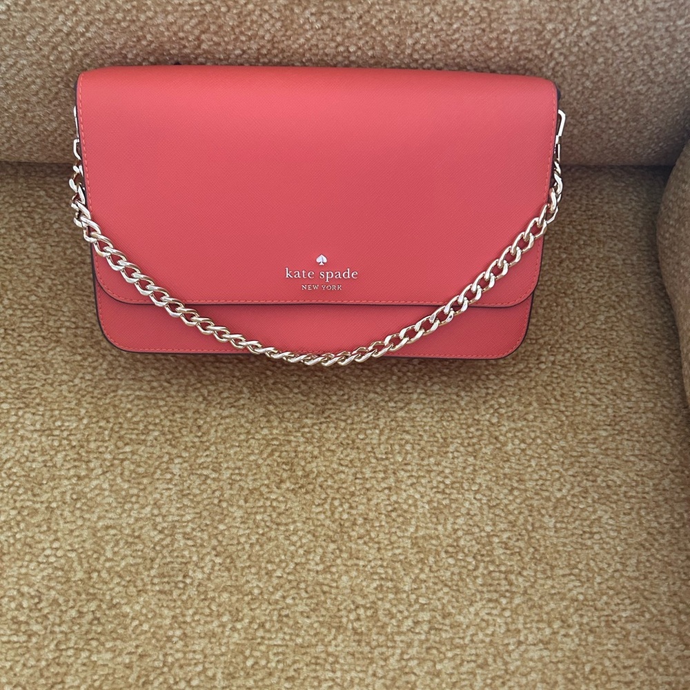 kate spade coral-pink chain crossbody bag